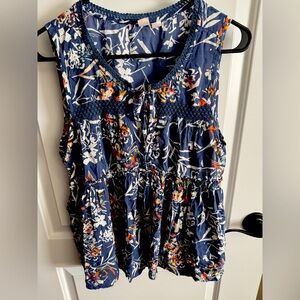 Blue Tiered Sleeveless Tank Top